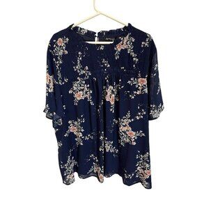NWT Bloomchic Women's Size 26 (4X) Floral Blouse Short Sleeve Pleated Blouse
